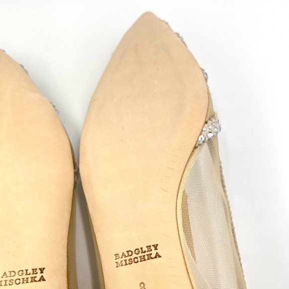 Badgley Mischka BHLDN Size 8 Gigi Point Toe Jeweled Ivory Ballet Flats Shoes - Picture 13 of 16